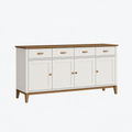 Buffet 180 x 40 x 90 cm blanc et bois à 4 tiroirs et 4 portes style scandinave