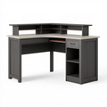 Bureau d'angle 150 x 150 x 96 cm en panneaux de bois gris et noir avec rangement