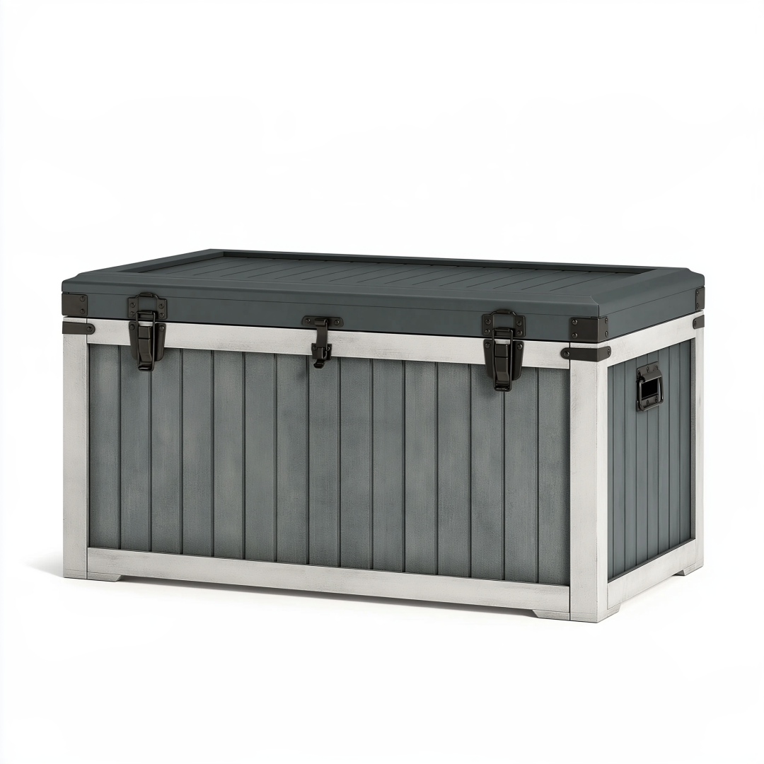 Coffre de rangement 120 x 60 x 65 cm en métal gris anthracite style industriel à couvercle