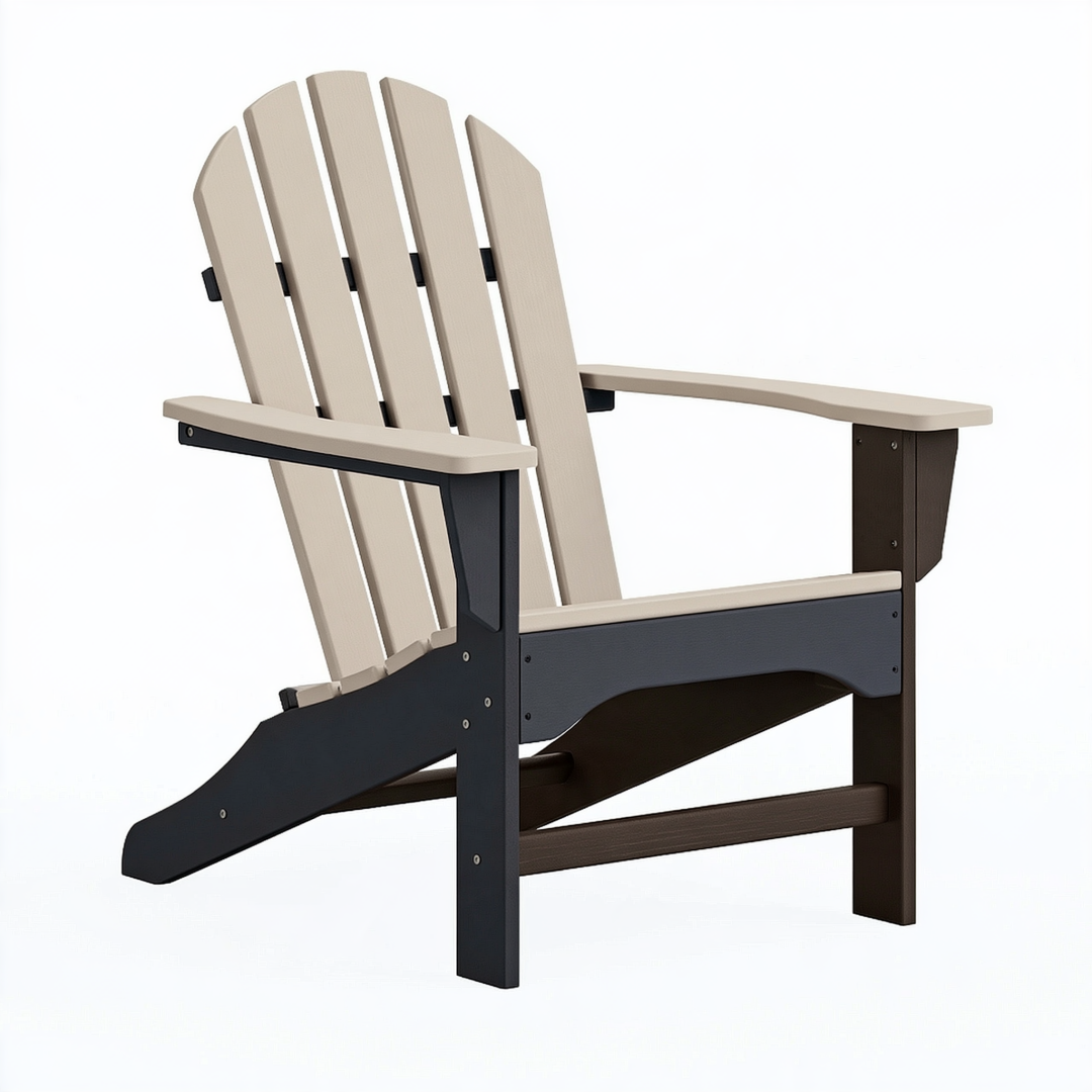 Fauteuil de jardin Adirondack 80 x 75 x 95 cm en plastique beige noir pour terrasse