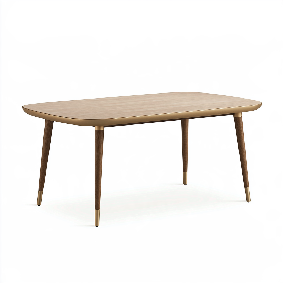 Table à manger 160 x 90 x 75 cm en bois marron avec détails dorés style contemporain