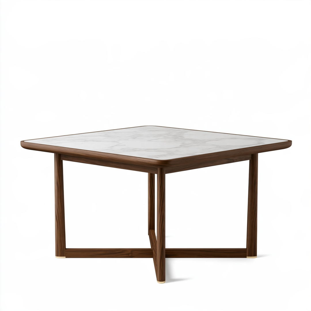 Table à manger 160 x 90 cm en bois brun avec plateau effet marbre style contemporain