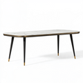 Table à manger 180 x 90 x 75 cm plateau aspect marbre blanc pieds métal noir style contemporain